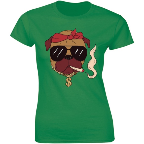 Cute Smoking Thug Life Pug Dog Funny Women T-shirt - Picture 1 of 3